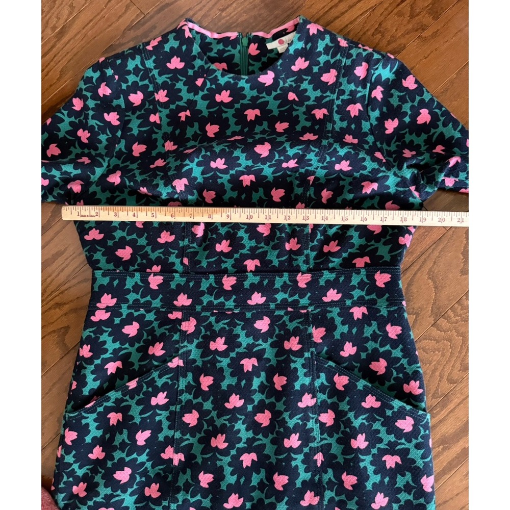 Boden Louise Textured Forest Bloom Midi‎ Sheath Dress Pockets Size 10 Green Pink - Picture 10 of 13